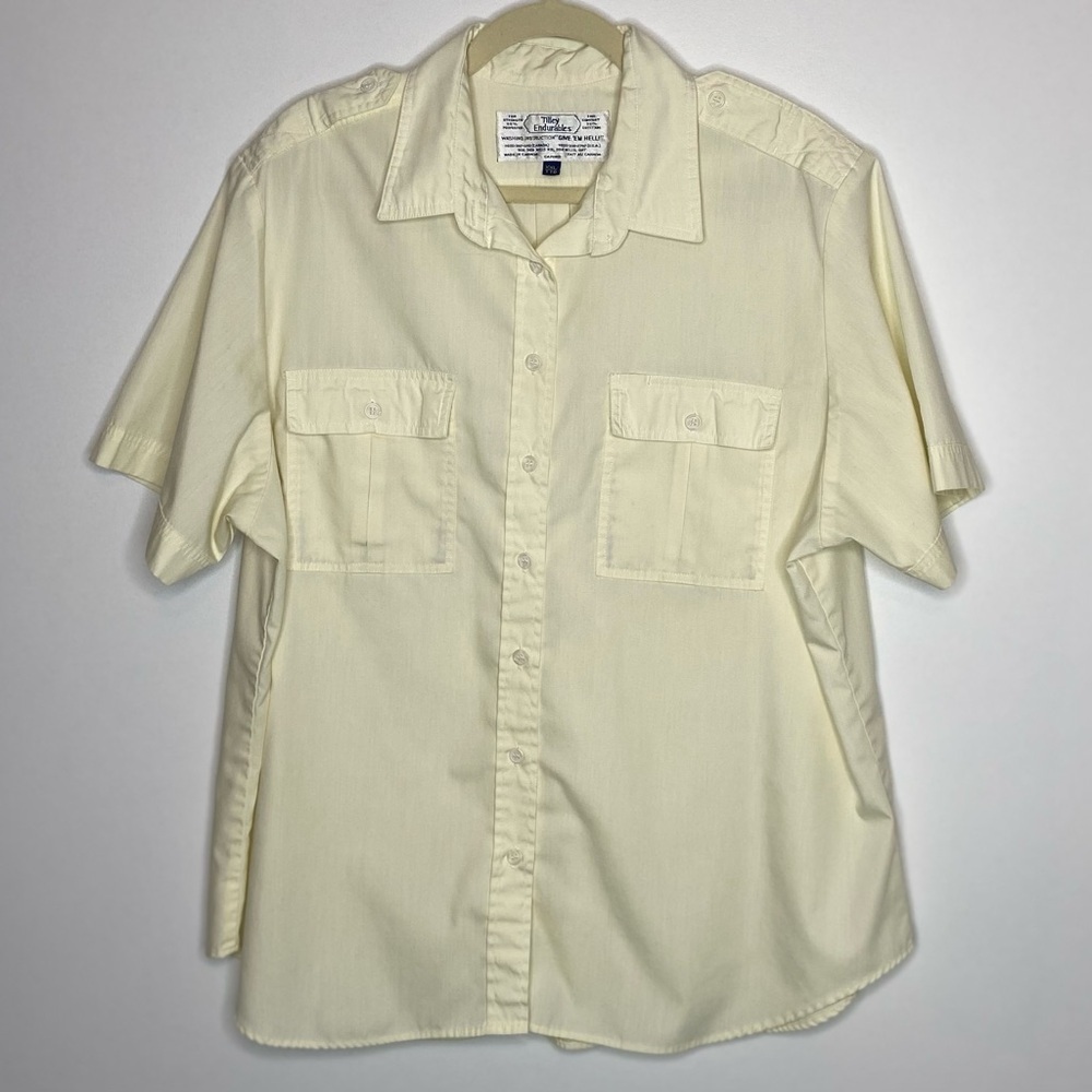 Tilley Endurables Short Sleeve Shirt Size XXL Front Pockets Pale Yellow Buttons